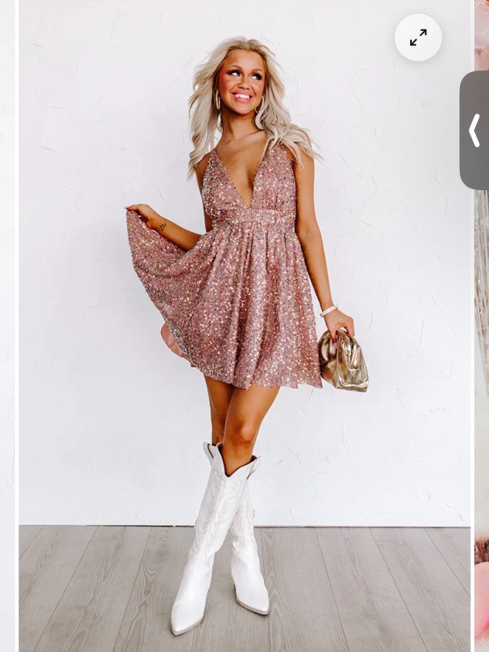 FAIRY LIGHTS SEQUIN MINI DRESS IN ROSE GOLD SIZE:M